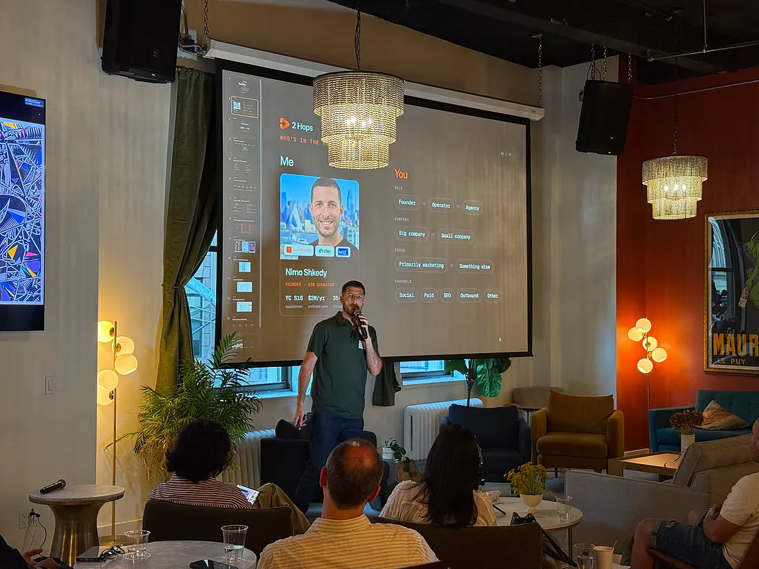 A speaker presenting to the room in downtown Manhattan
